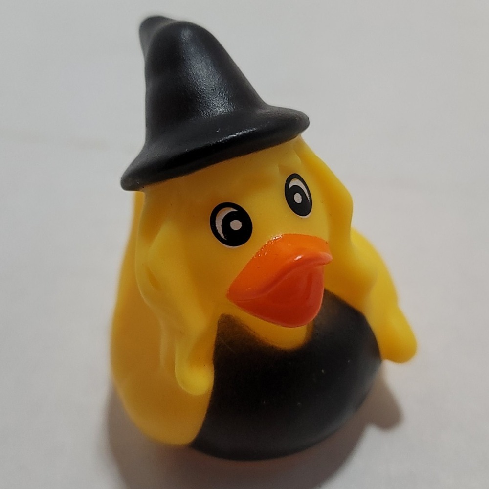 Rubber Duck Halloween Decor Yellow Witch with Broom & Hat 2"